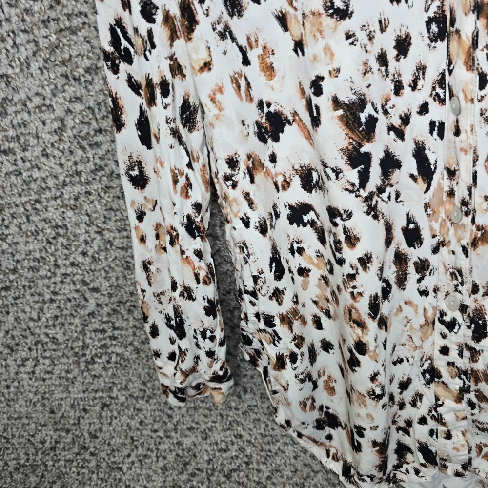 Fig & Flower Top Womens Medium Brown Animal Print Button Up Blouse Casual Ladies - Picture 3 of 7